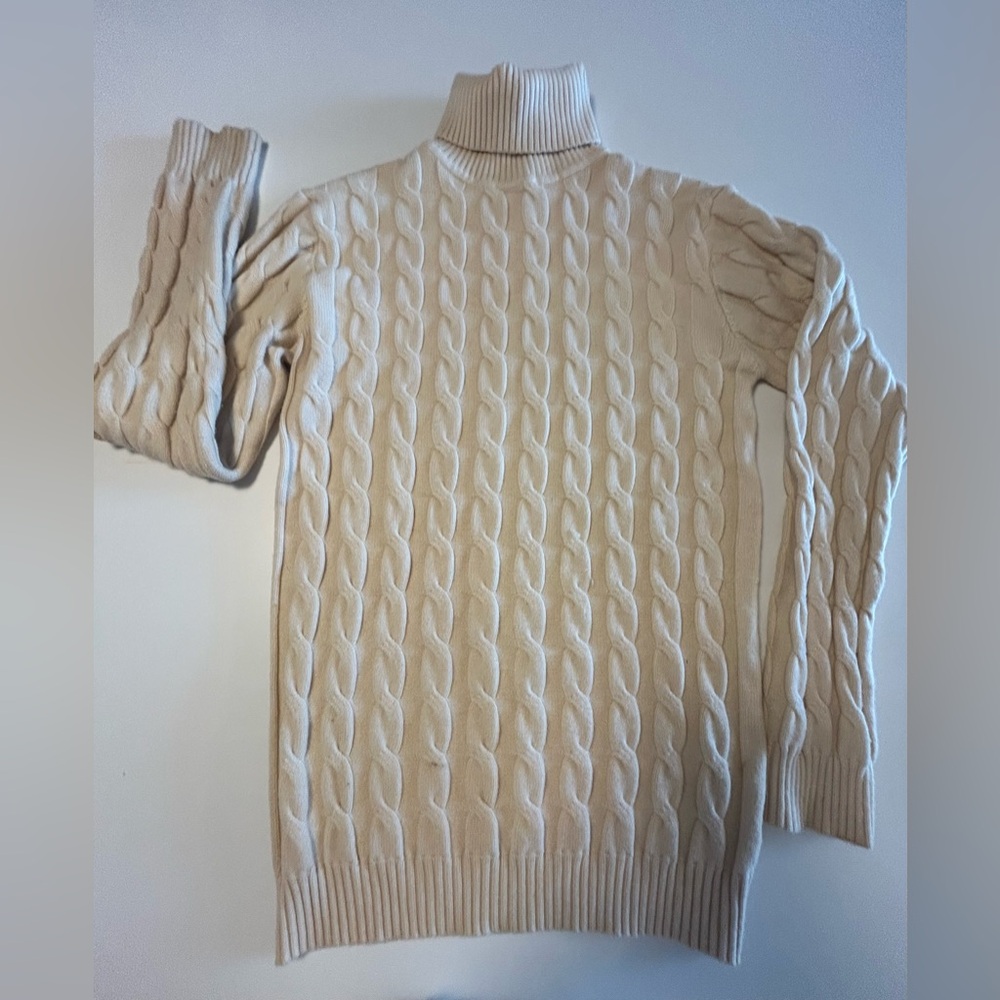Coofandy Cream Cable Knit Sweater, T-Neck, Sz M